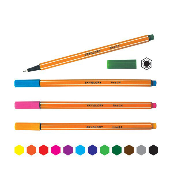 Sky Glory Better Fine 0.4 mm Pen, Set of 6 Colors - No:SG854