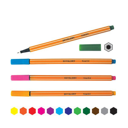 Sky Glory Better Fine 0.4 mm Pen, Set of 6 Colors - No:SG854