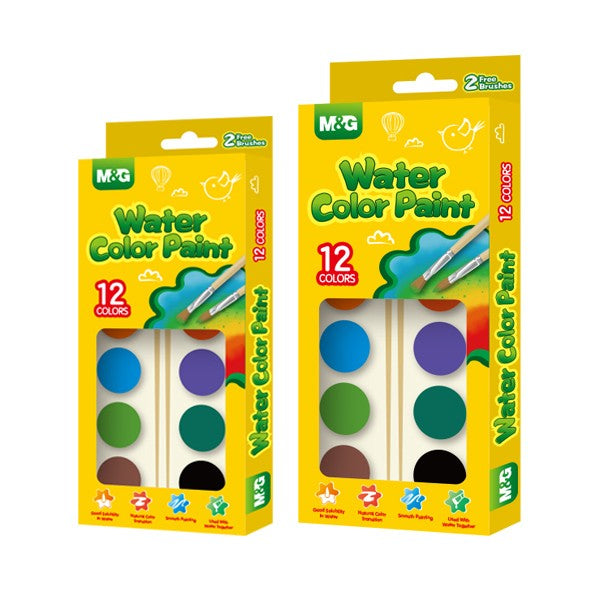 M&G Watercolor Paint Set 12 Colors with 2 Brushes APLN6586 (SKU: 6941255103068)