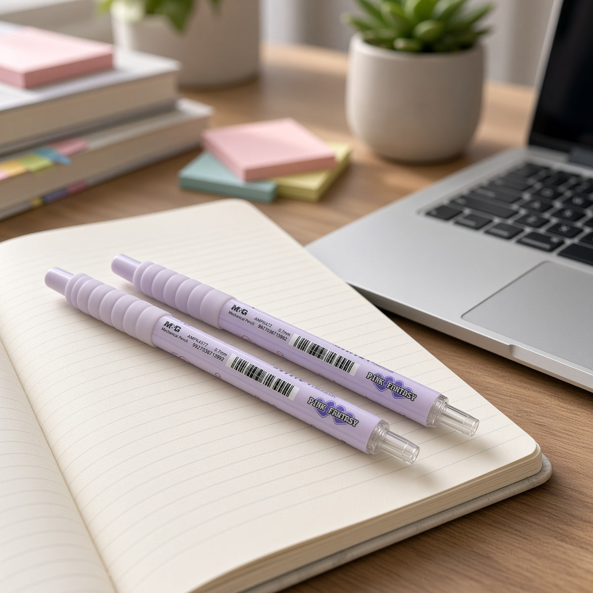 M&G Chenguang Mechanical Pencil 0.7mm – Pink & Purple Feminist Design – Retractable Lead Pencil with Soft Grip - 1pcs - AMPK4572