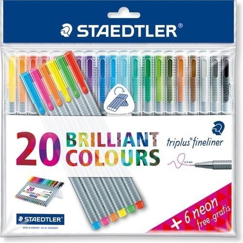 أقلام تريبلاس فاينلاينر 334، 20 لونًا + 6 ألوان