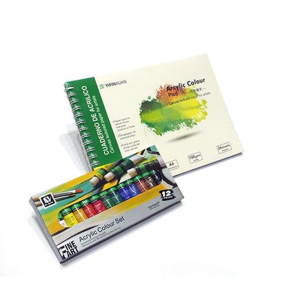 مجموعة ألوان أكريليك 12 قطعة + وسادة ألوان أكريليك 