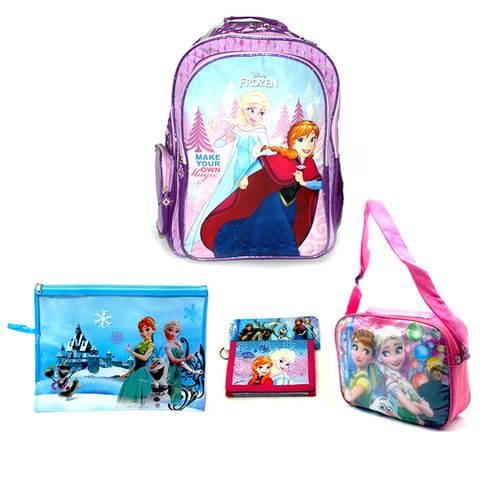 Disney FROZEN Backpack - Size:18 + Lunch Bag + Envelope File + Wallet