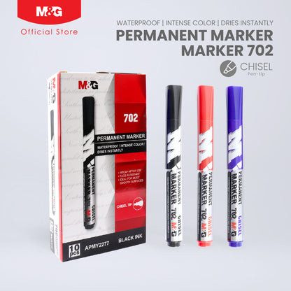 M&G Chenguang 702 Permanent Marker – Chisel Tip, Waterproof, Quick-Drying Ink - Blue , Black or Red – 1pcs - No: APMY2277