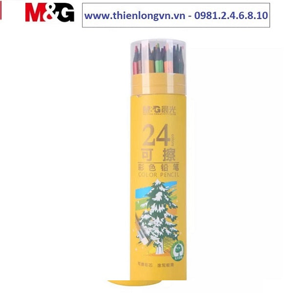 M&G Pack Of 24 Erasable Wooden Colors Pencil With Eraser - No:AWPQ0508