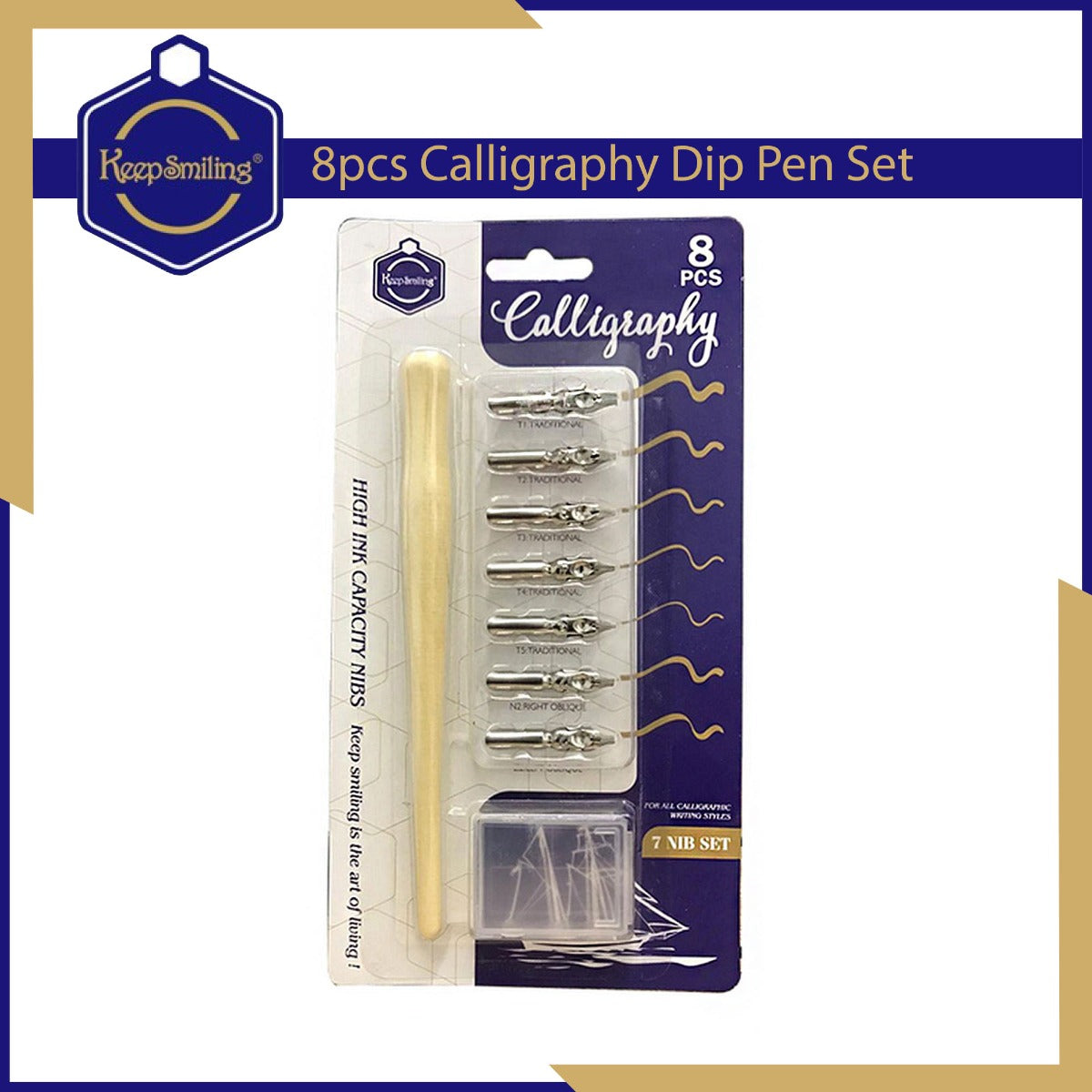 Keep Smiling Calligraphy Dip Pen 8 Pcs Set - No:E0354