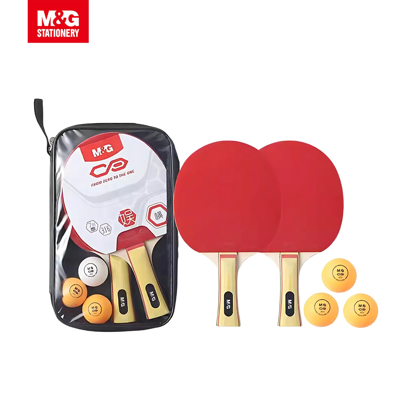 M&G Table Tennis Racket Set – 2 Paddles + 3 Balls + Carry Case, Indoor & Outdoor Ping Pong AST09316 | SKU: 6936965448745