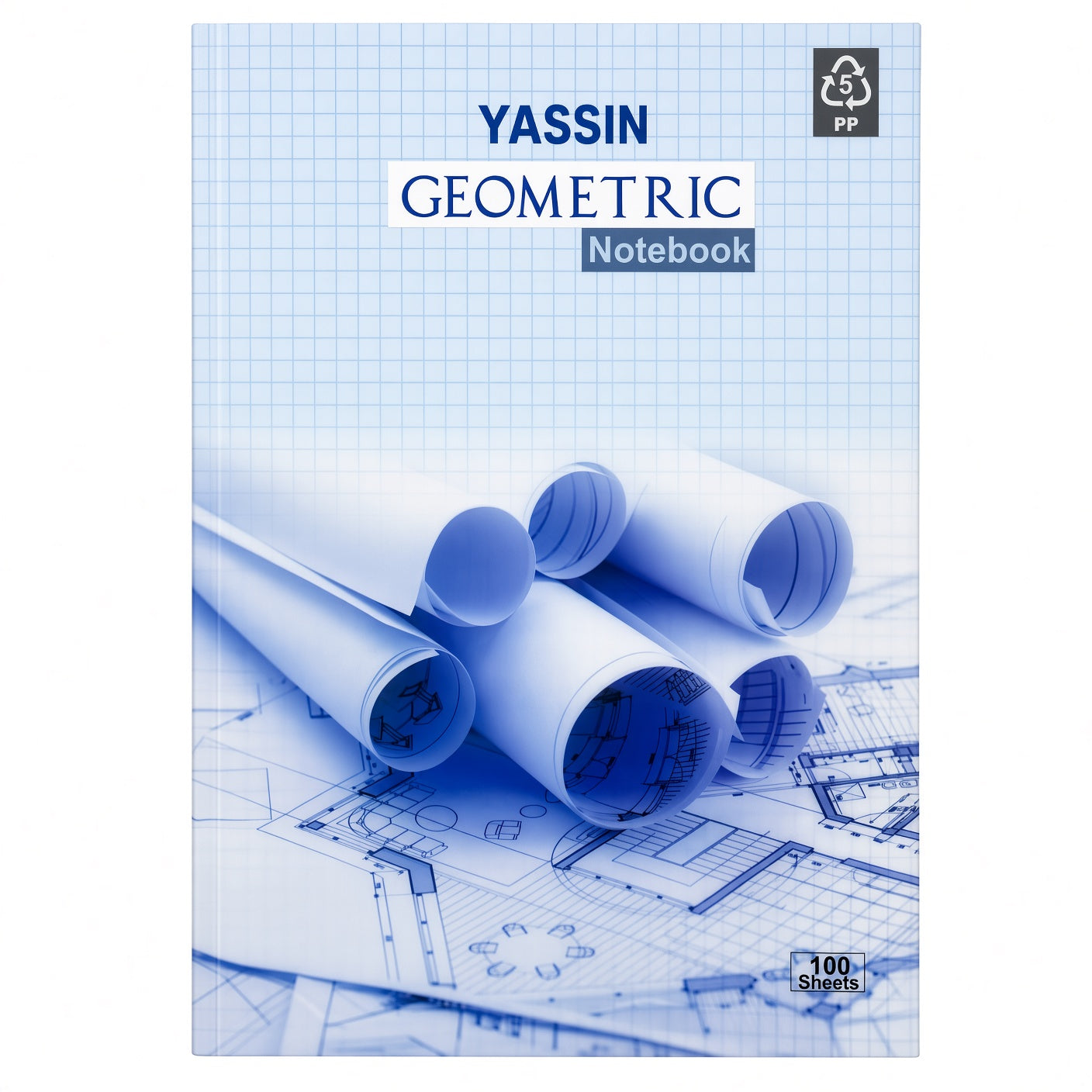 YASSIN Geometric Notebook B5 – 100 Sheets, Grid Ruled, Stapled Notebook, 17 × 25 cm, 60 GSM - No: 0884