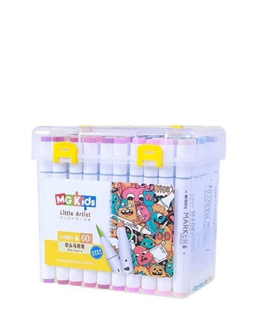 M&G Chenguang Kids Little Artist Dual Tip Marker Set – 60 Colors, Washable Water-Based Coloring Markers with Carry Case - No: ZPMV8006