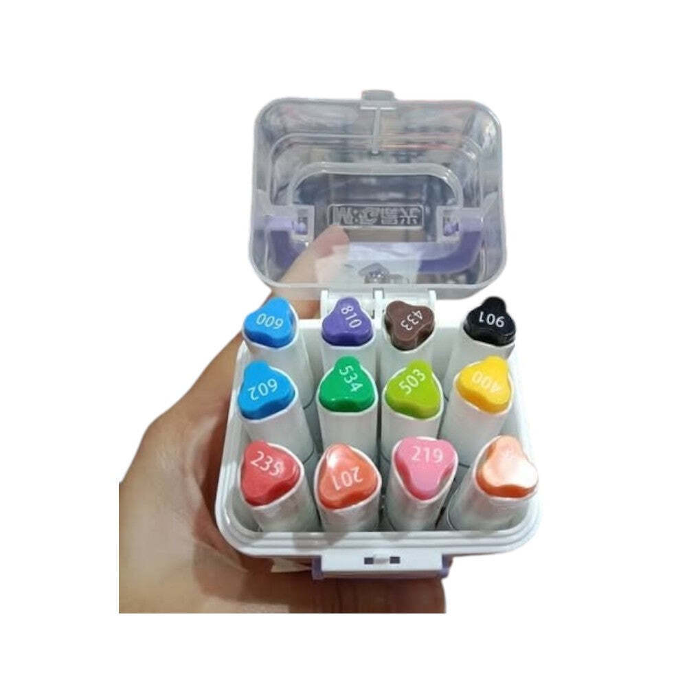 M&G Chenguang Pink Fantasy Dual Tip Food Grade Markers – 12 Colors Art Marker Set with Storage Case - No:APMT80D4