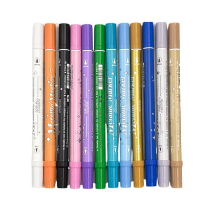 M&G Chenguang Double Headed Metallic Pen Fiber Tip Set, Vibrant Art Creations, Precision Tip, 12 Color - No: ACP901HM