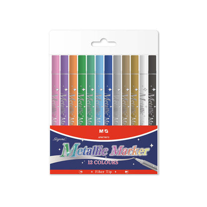 M&G Chenguang Double Headed Metallic Pen Fiber Tip Set, Vibrant Art Creations, Precision Tip, 12 Color - No: ACP901HM