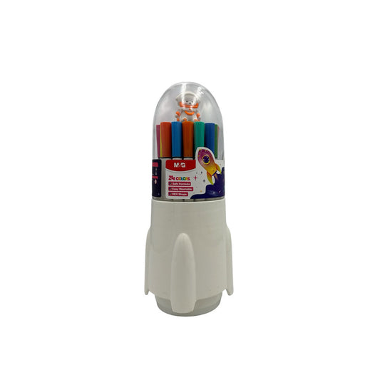 M&G Chenguang Super Washable Watercolor Pens in Rocket Case – 24 Colors – EN71-3 Certified – Safe & Easy to Wash - No:ACP901KU