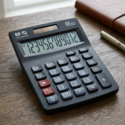 M&G Chenguang MGC-MX12B Desktop Calculator, 12-Digit Display – Dual Power Solar & Battery, Large LCD, Black - No: ADG981J1