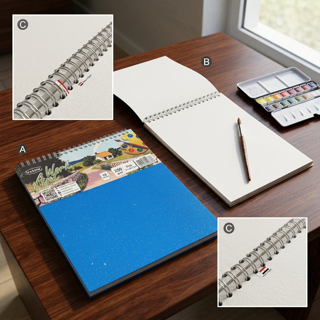 YASSIN Work Art Spiral Sketch Book A4 – 21 × 29.7 cm, 15 Sheets, 250 GSM Heavyweight Paper for Watercolor, Acrylic, Gouache, Sketching