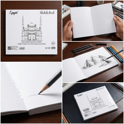 M&G YASSIN Egypt Sketch Book – 18 × 21 cm – 180 GSM – 30 Sheets – Premium White Drawing Paper for Sketching, Graphite, Colored Pencils & Charcoal