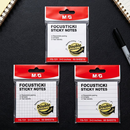 M&G Chenguang FocusTicki Sticky Notes 3 × 3 Inches, 60 Sheets, White (Plain / Lined / Grid), Repositionable Self-Adhesive Memo Pads- 1pcs – No: YS-721