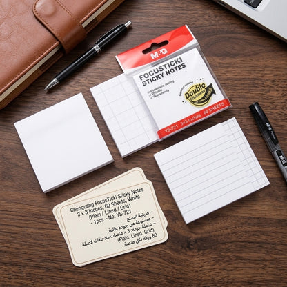 M&G Chenguang FocusTicki Sticky Notes 3 × 3 Inches, 60 Sheets, White (Plain / Lined / Grid), Repositionable Self-Adhesive Memo Pads- 1pcs – No: YS-721