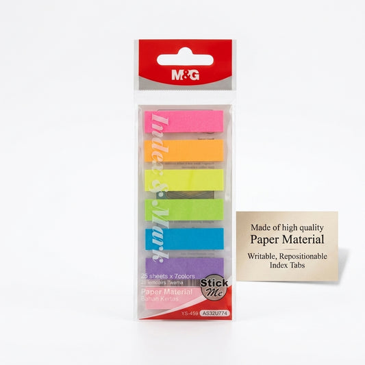 M&G Chenguang Paper Sticky Page Markers – 7 Assorted Colors, 25 Sheets per Color (175 Total), Writable Repositionable Index Tabs – 1pcs - No:YS-459