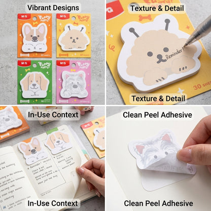 M&G Chenguang Puppy Party Die-Cut Sticky Notes – Cute Animal Memo Pad, 3 × 2 Inches, 30 Sheets, Assorted Designs - 1pcs - No: AS32B104