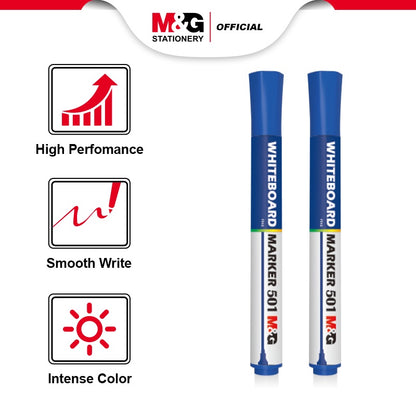 M&G Chenguang Whiteboard Markers Set – 2 Blue Dry Erase Markers | Fine Round Tip | Low Odor | Quick-Drying | Easy to Erase - No: AWMY22R9