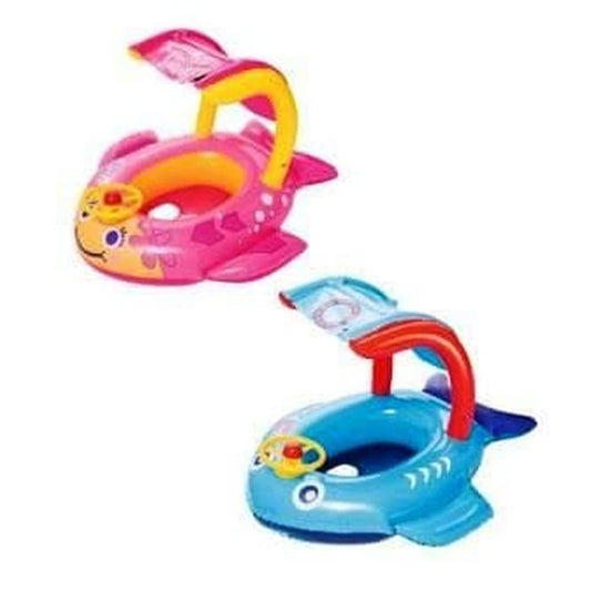 قارب سباحة آمن للأطفال بتصميم سمكة قرش مرحة، مقاس 81 سم × 66 سم / 32 بوصة × 26 بوصة