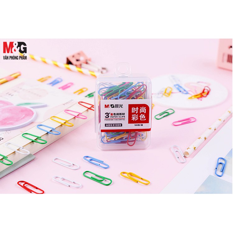 مجموعة مشابك ورق ملونة من إم آند جي تشنغوانغ، رقم 3، للمكتب - 100 قطعة - رقم المنتج: ABS91699