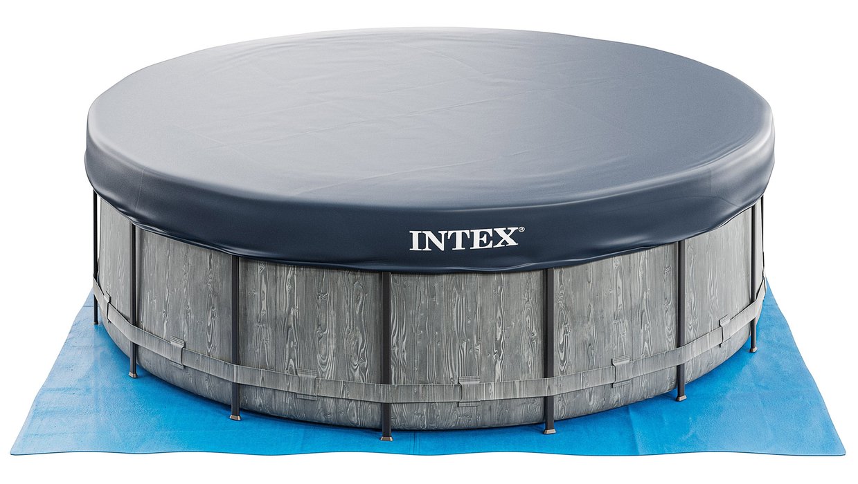 مسبح إنتكس ذو الإطار المنشوري الرمادي الخشبي (4.57 م × 1.22 م) دائري مع مضخة فلتر رقم: 26742