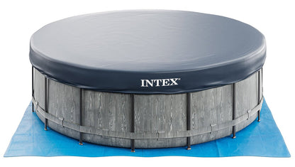 مسبح إنتكس ذو الإطار المنشوري الرمادي الخشبي (4.57 م × 1.22 م) دائري مع مضخة فلتر رقم: 26742