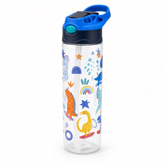 Kids Cartoon Water Bottle with Straw & Carry Handle – 680ml - 1pcs - Assorted Color