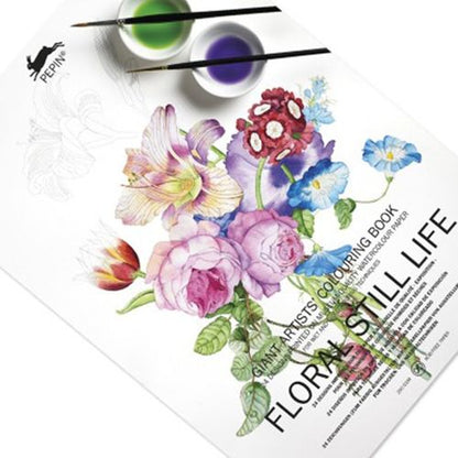 كتاب تلوين فني - لوحة فنية لأزهار ثابتة 