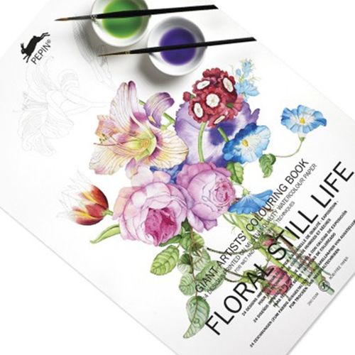 كتاب تلوين فني - لوحة فنية لأزهار ثابتة 