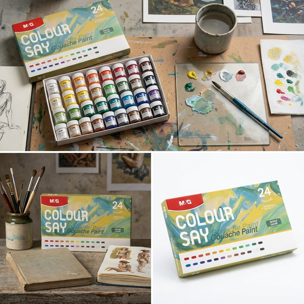 M&G Chenguang Gouache Paint Set, 24 Colors – Premium Artist Quality Water-Based Gouache Paints for Painting, Illustration & Crafts - No:APL976T7