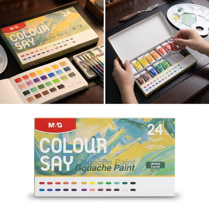 M&G Chenguang Gouache Paint Set, 24 Colors – Premium Artist Quality Water-Based Gouache Paints for Painting, Illustration & Crafts - No:APL976T7