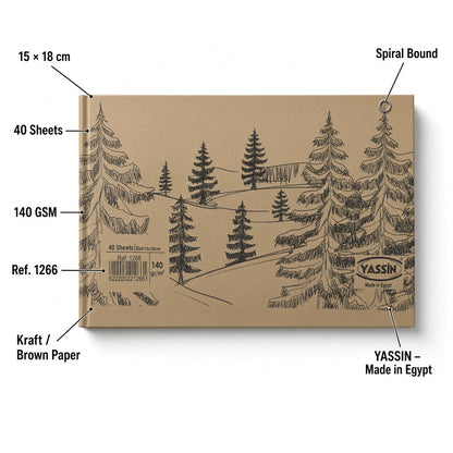 Yassin Spiral  Brown Craft Sketch Book, 15 × 18 cm, 40 Sheets, 140 GSM - 1pcs - No: 1266