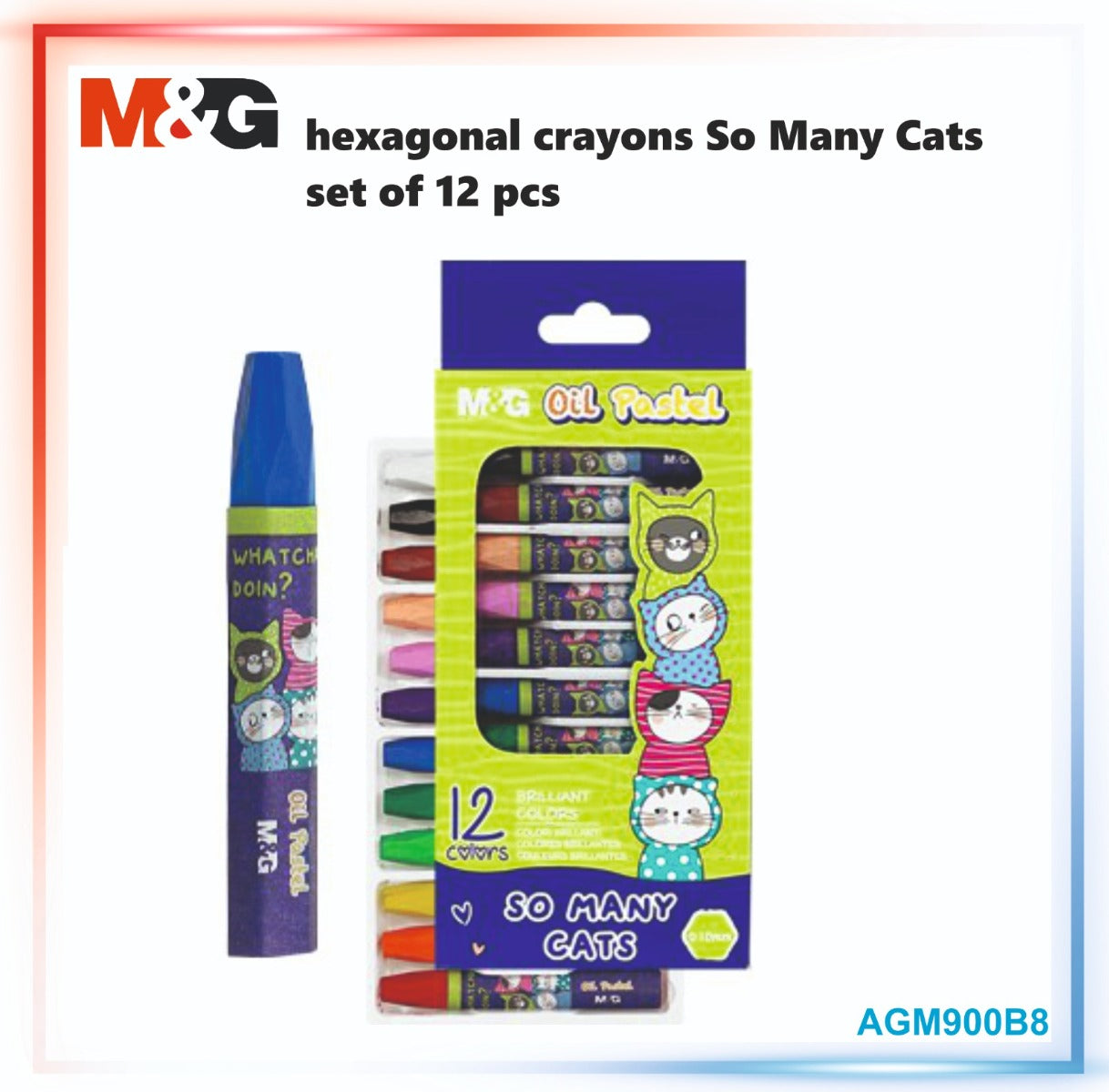 M&G So Many Cats Silk Smooth Oil Pastel Hexagon Crayon 12 colors - No:AGM900B8