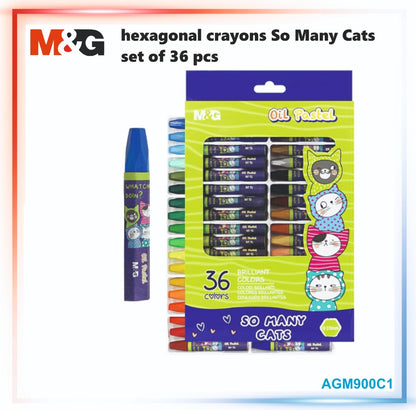 M&G So Many Cats Silk Smooth Oil Pastel Hexagon Crayon 36 colors - No:AGM900C1