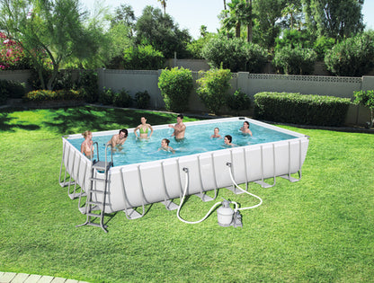 Bestway Power Steel Rectangular 7.32m x 3.66m x 1.32m, Grey/Blue - No: 56475
