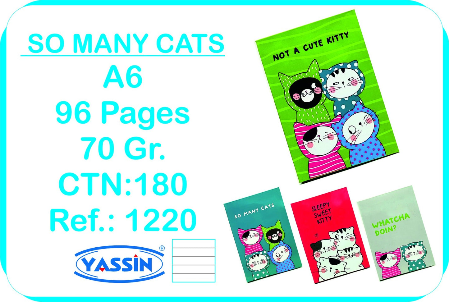 Yassin So Many Cats Notebook - A6 - 192sheets - 1pcs - No:1220