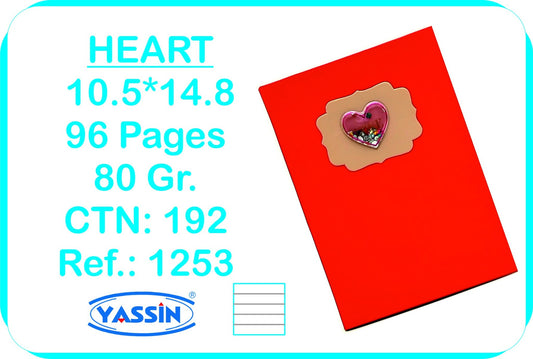 Yassin Heart Notebook A6 - 96sheets - No: 1253
