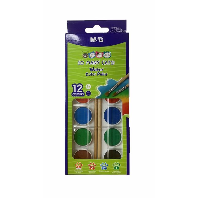 M&G Chenguang So Many Cats Water color Paint 12 Colors free 2 brush - No: APL976K4