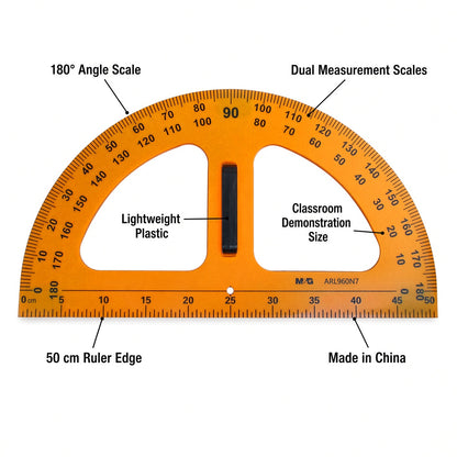 M&G Chenguang 180° Classroom Protractor 50 cm – Large Plastic Geometry Measuring Tool for School and Technical Drawing – No: ARL960N7