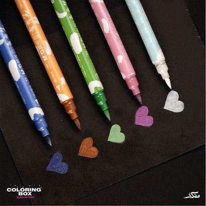 علبة تلوين موفاكيرا الإصدار الأسود + 5 أقلام جل باستيل + ​​دفتر ملاحظات + إطار