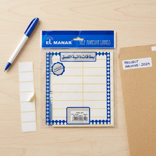 El Manar narrow white labels pack flatlay with handwritten label