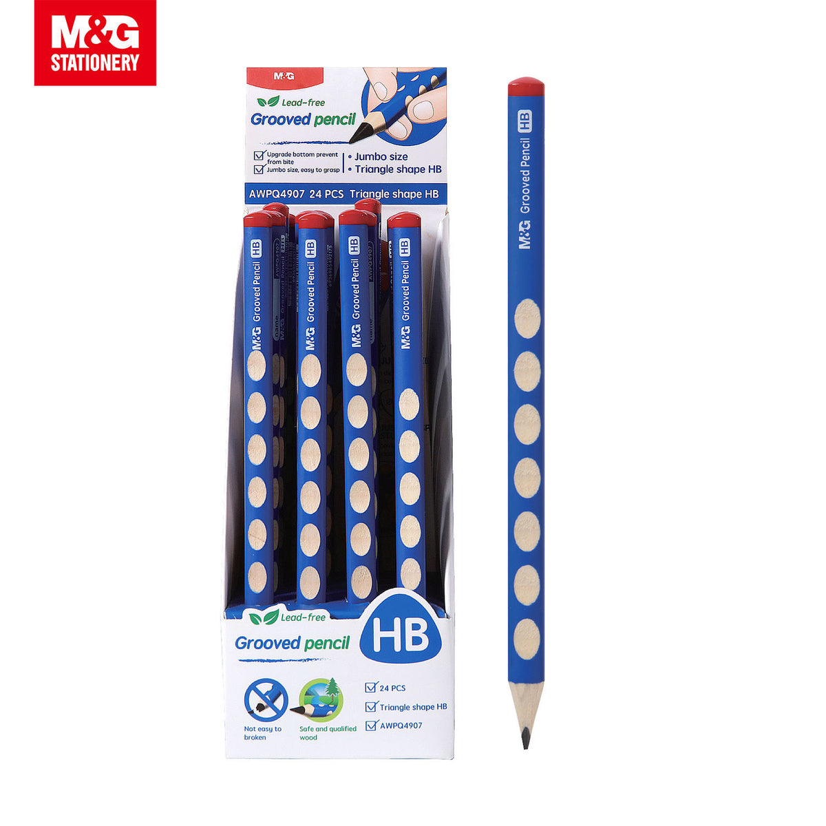 M&G Chenguang umbo Triangular Grooved Pencil (HB) Ergonomic Hole Design Pencil Grip Practicing for School Students, Beginners HB- 1pcs - No: AWPQ4907