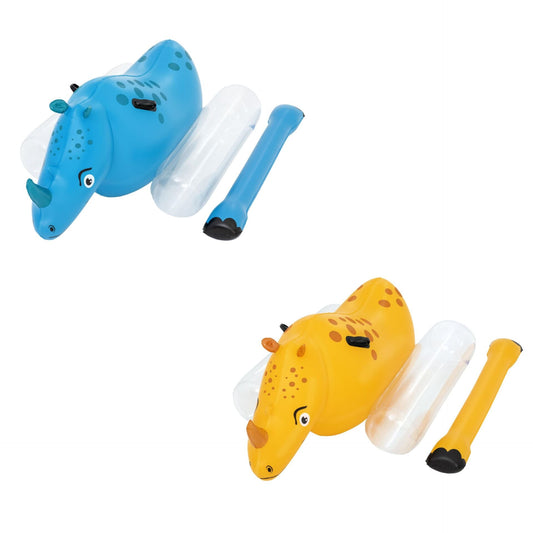 Bestway Outdoor Inflatable PVC Yellow & Blue Rhino Mount Set Kids Ride-on Water Play Toy Under 100kg Capacity - No: 41522