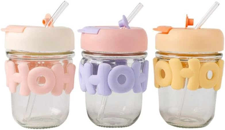 Cute OHOI Kids Water Bottle with Straw Water Cup, Glass Cup, Straw Cup for Women, Cute Portable Heat Resistant Cup – 480ml