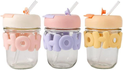 Cute OHOI Kids Water Bottle with Straw Water Cup, Glass Cup, Straw Cup for Women, Cute Portable Heat Resistant Cup – 480ml