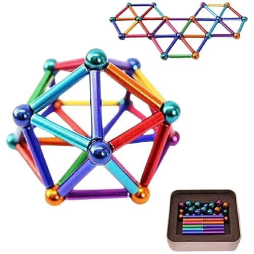 Magnetic Building Blocks Set | 36 PCS Colorful Magnet Sticks + 27 PCS Metal Balls | STEM Educational Construction Toy for Kids & Adults