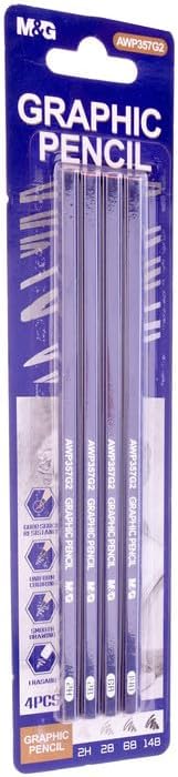 مجموعة أقلام رصاص من إم آند جي، 4 أقلام رصاص للرسم (2H-2B-6B-14B) رقم: AWP357G2